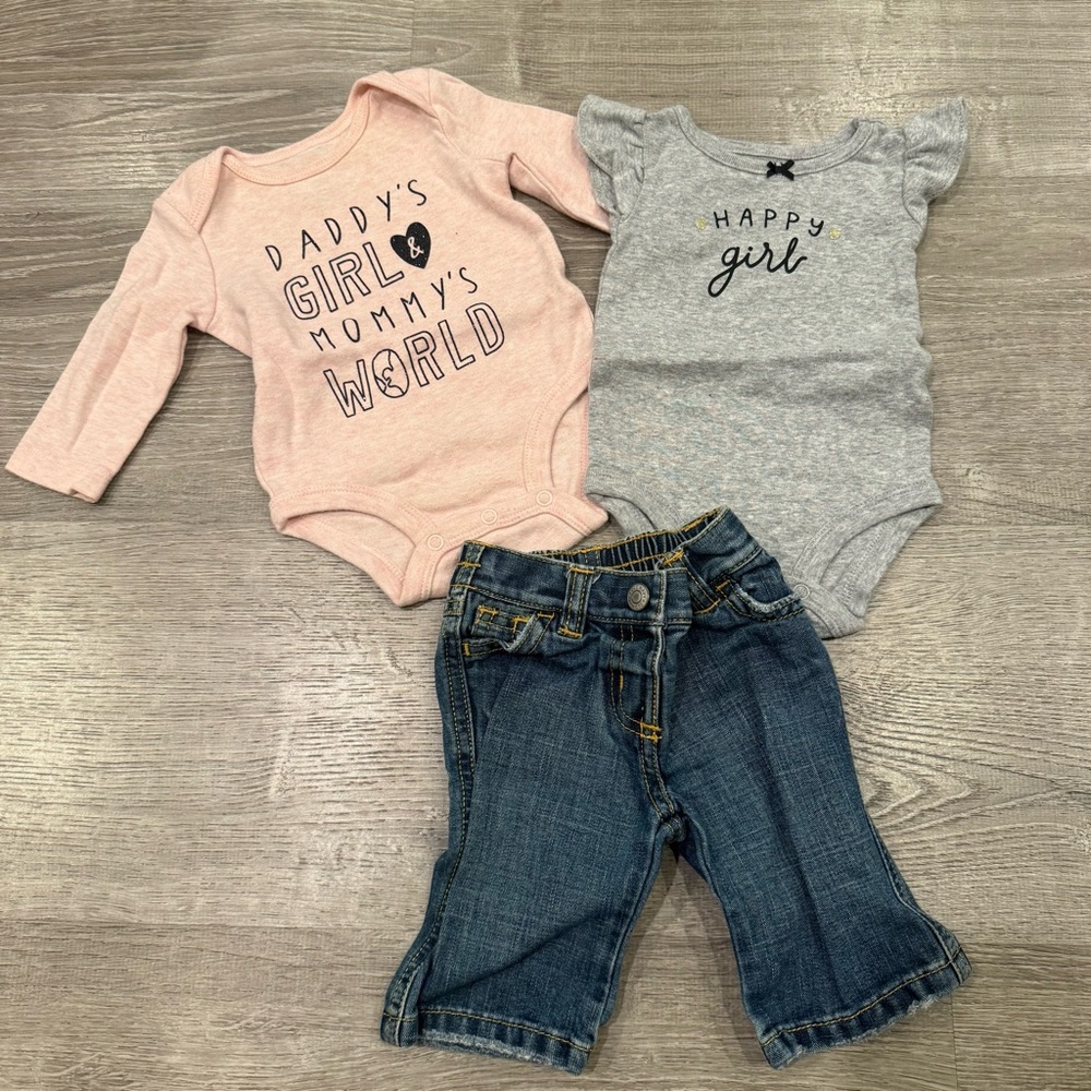 Baby Girl Onesies and Jeans Bundle Size 0-3 Months